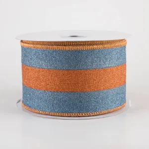 2.5" Stripe Fine Glitter on Royal Ribbon: Smoke Blue & Pumpkin Orange (10 Yards)