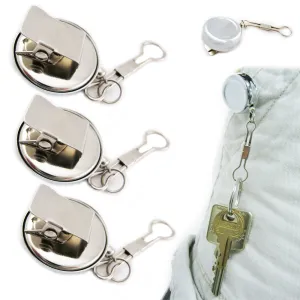 3 Lot Heavy Duty Metal Retractable Badge Reel W/ Chain Pull ID Holder Belt Clip