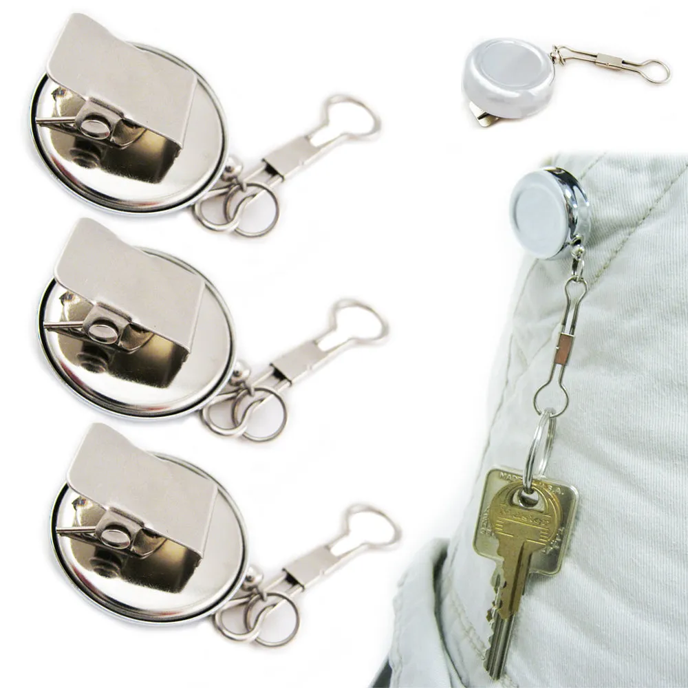 3 Lot Heavy Duty Metal Retractable Badge Reel W/ Chain Pull ID Holder Belt Clip