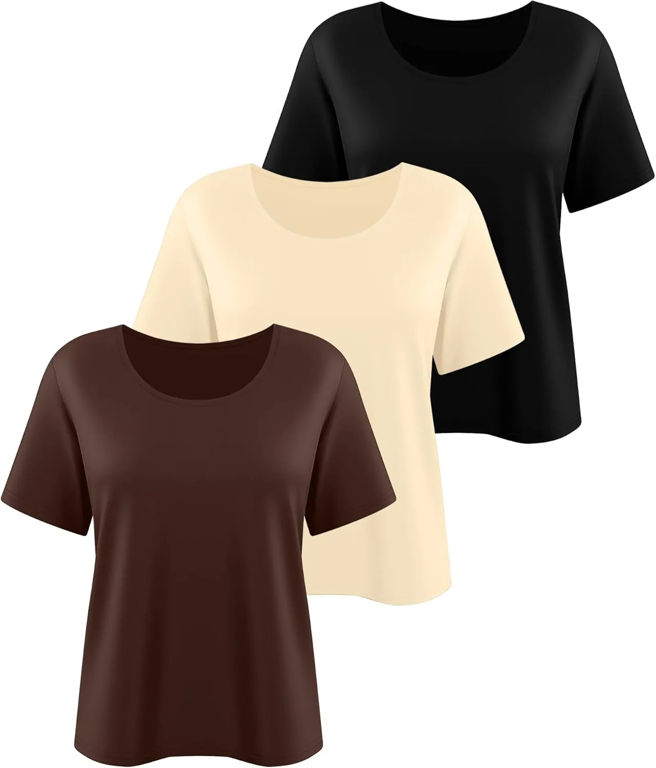 3 Pack Women's Plus Size Cotton Shirts, Scoop Neck Short Sleeve Casual Tops Summer Basic Tunic Tees