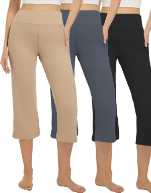 3 Pack Yoga Pants Women's Yoga Capris Pants High Waist Leggings Crop Athletic Exercise Workout Capris Straight Leg 21"