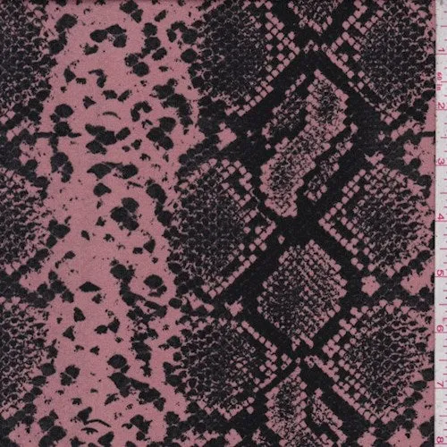 3 YD PC-Clay Pink/Black Snakeskin Double Brushed Jersey Knit Fabric