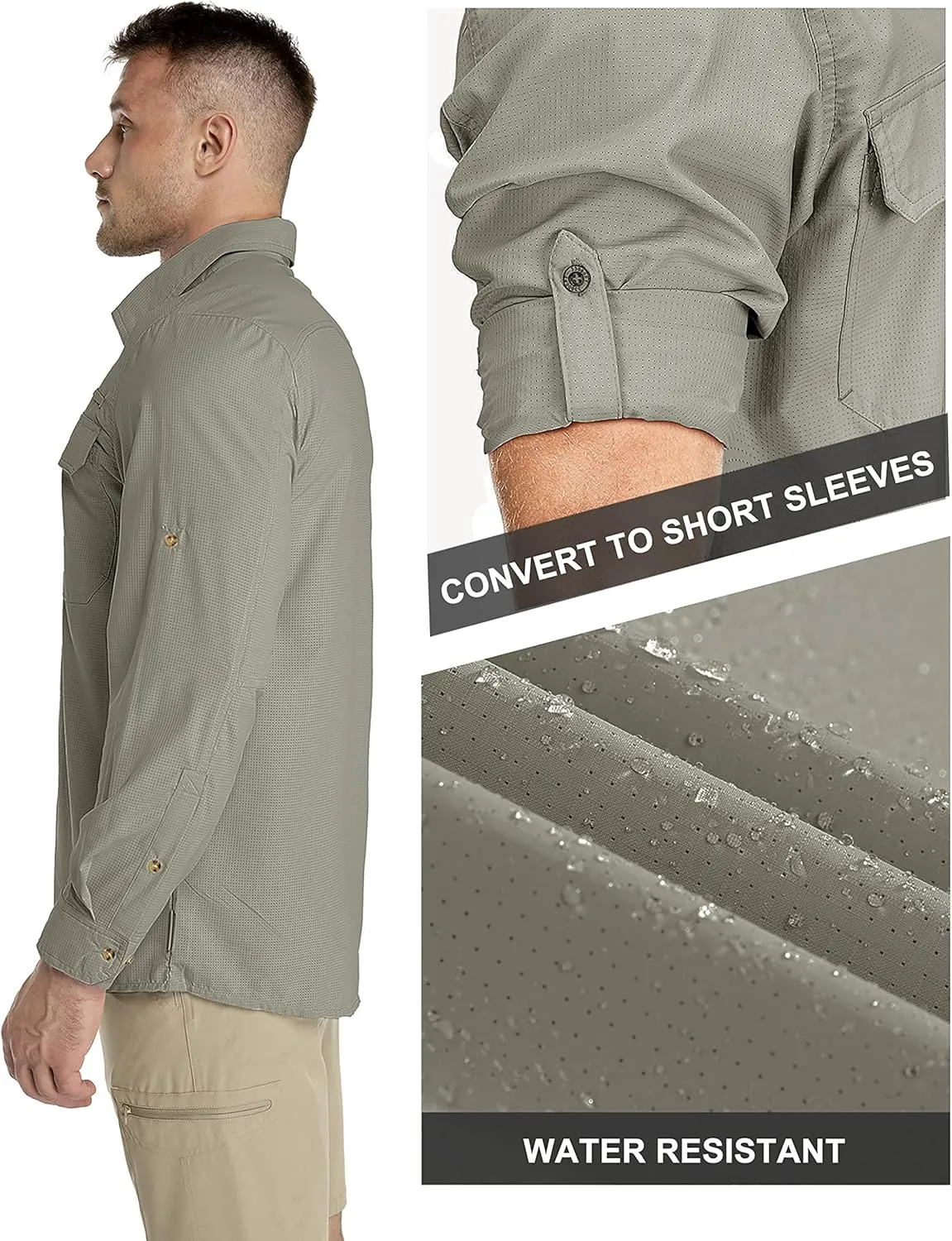 33,000ft Men's Long Sleeve Sun Protection Shirt UPF 50  UV Quick Dry Cooling Fishing Shirts for Travel Safari Camping Hiking