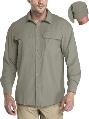 33,000ft Men's Long Sleeve Sun Protection Shirt UPF 50  UV Quick Dry Cooling Fishing Shirts for Travel Safari Camping Hiking