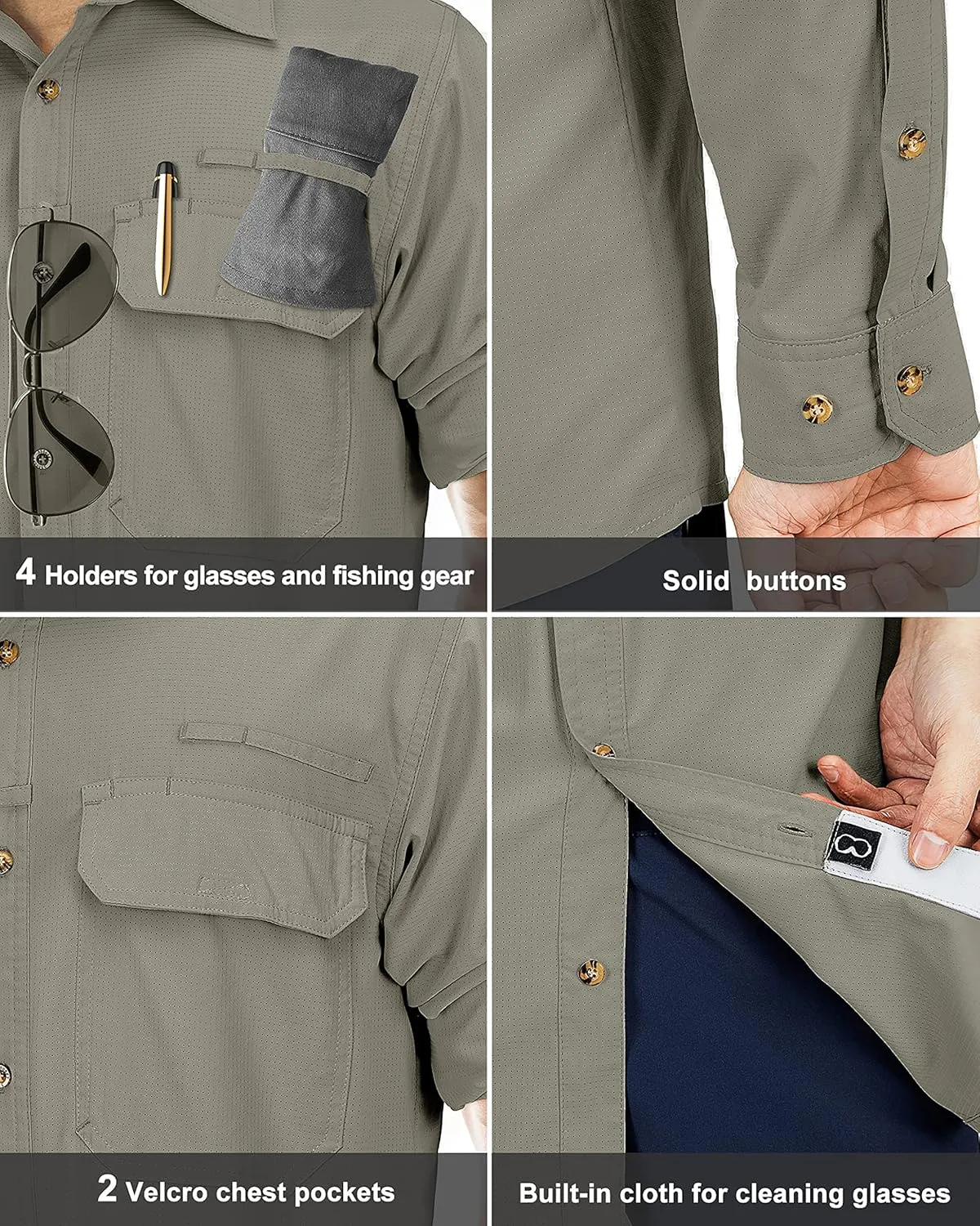 33,000ft Men's Long Sleeve Sun Protection Shirt UPF 50  UV Quick Dry Cooling Fishing Shirts for Travel Safari Camping Hiking