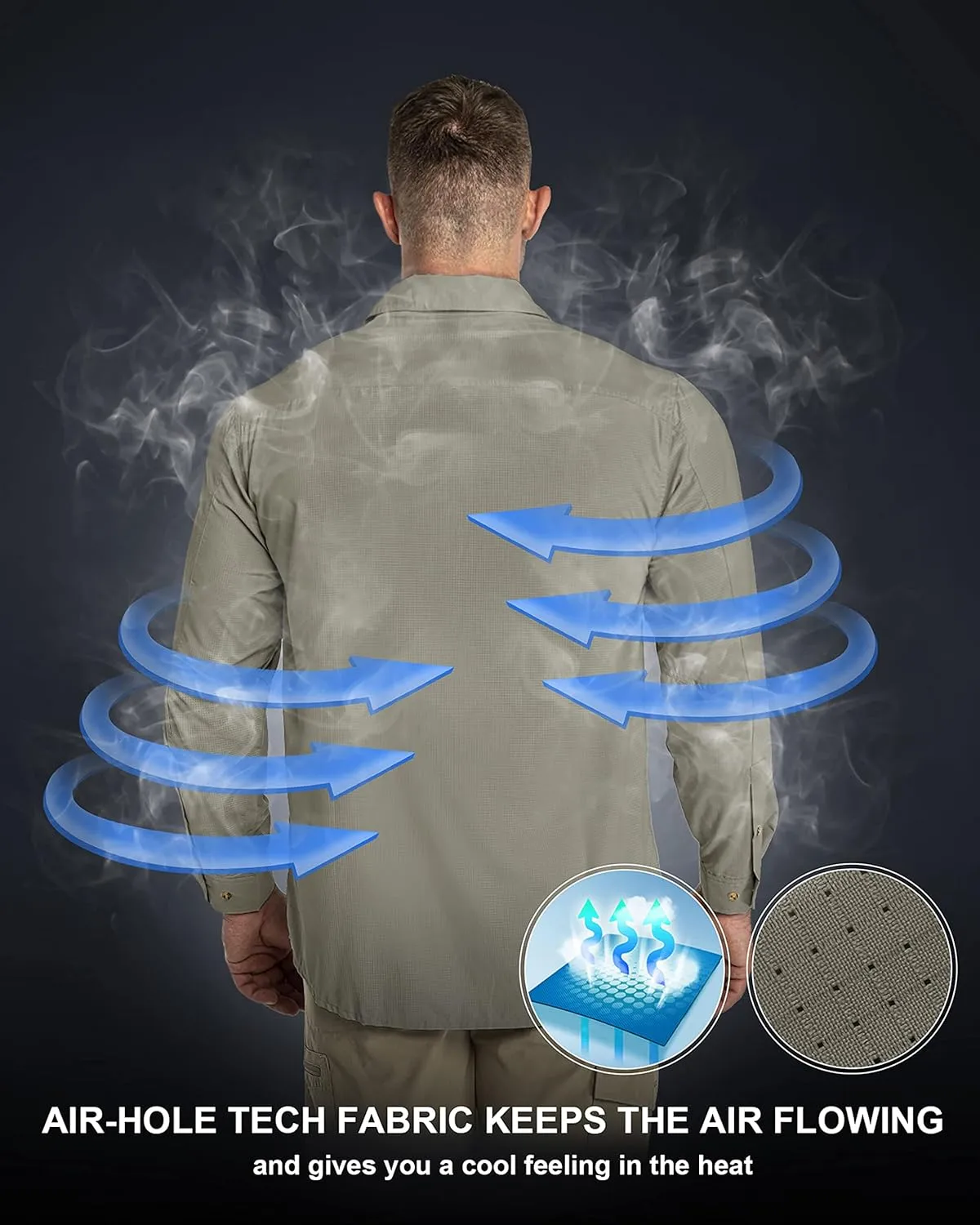 33,000ft Men's Long Sleeve Sun Protection Shirt UPF 50  UV Quick Dry Cooling Fishing Shirts for Travel Safari Camping Hiking
