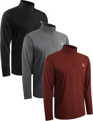 3Pack Quarter Zip Pullover Men Long Sleeve Sweatshirts Running Athletic Golf Gym Shirt Quick Dry