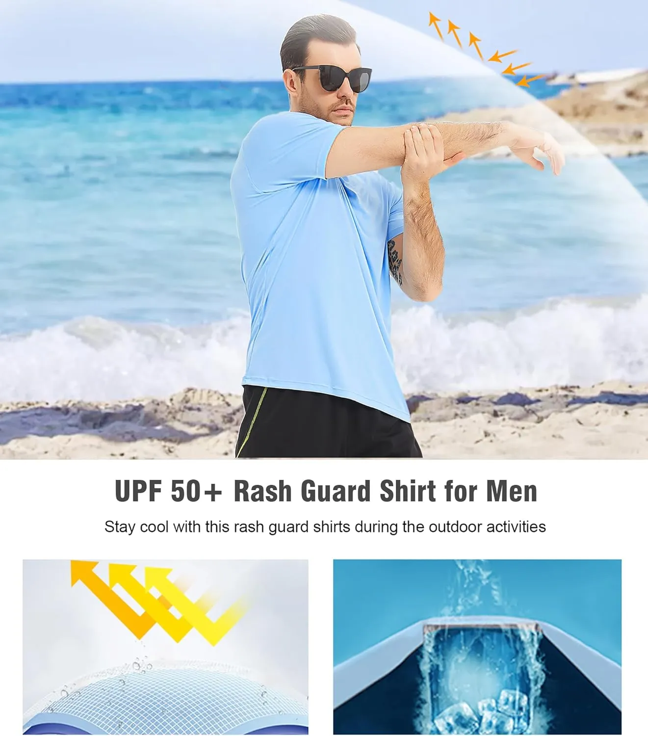 4 Pack Mens Rash Guard UPF 50  Short Sleeve Swim Shirt UV Sun Protection SPF Quick Dry Water Fishing Shirts