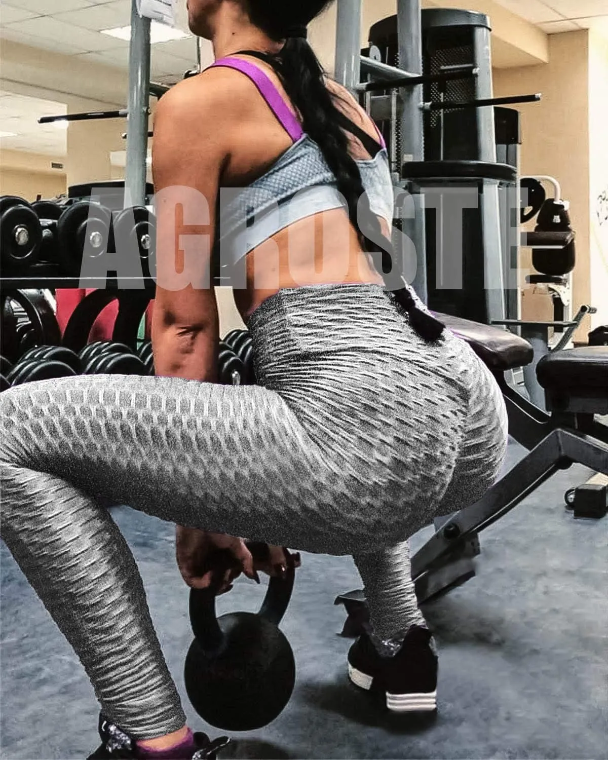 A AGROSTE Women's High Waist Yoga Pants Tummy Control Workout Ruched Butt Lifting Stretchy Leggings Textured Booty Tights