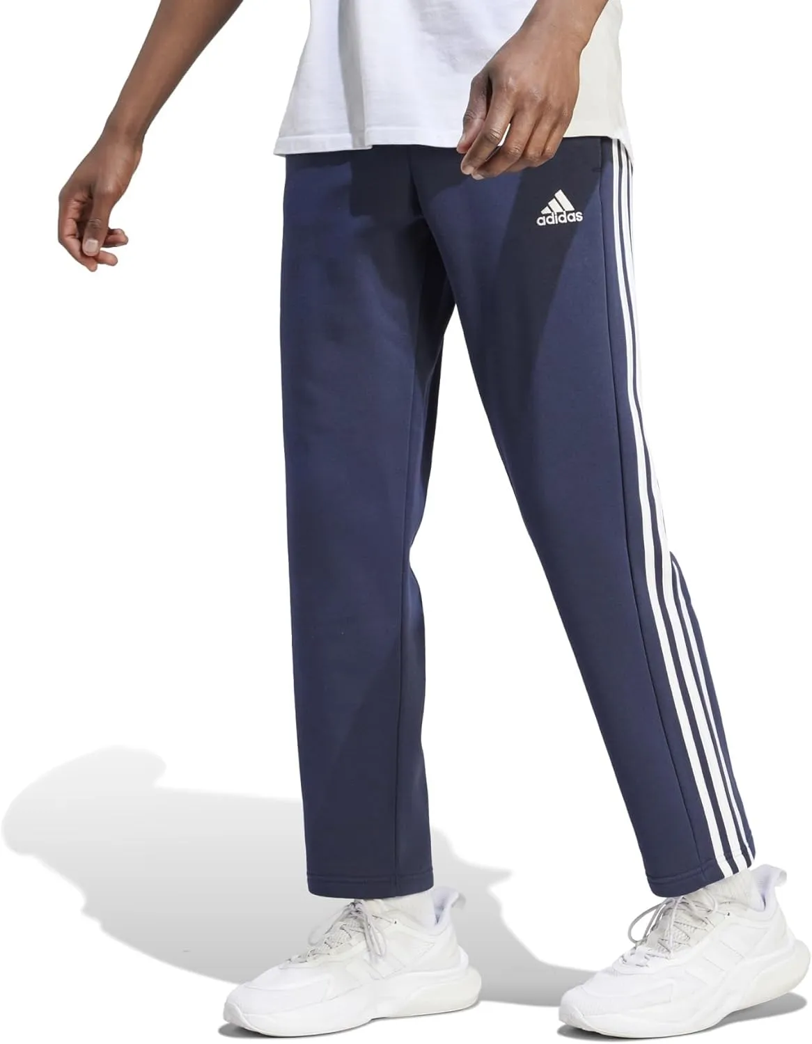adidas Men's Essentials Fleece Open Hem 3-Stripes Pants