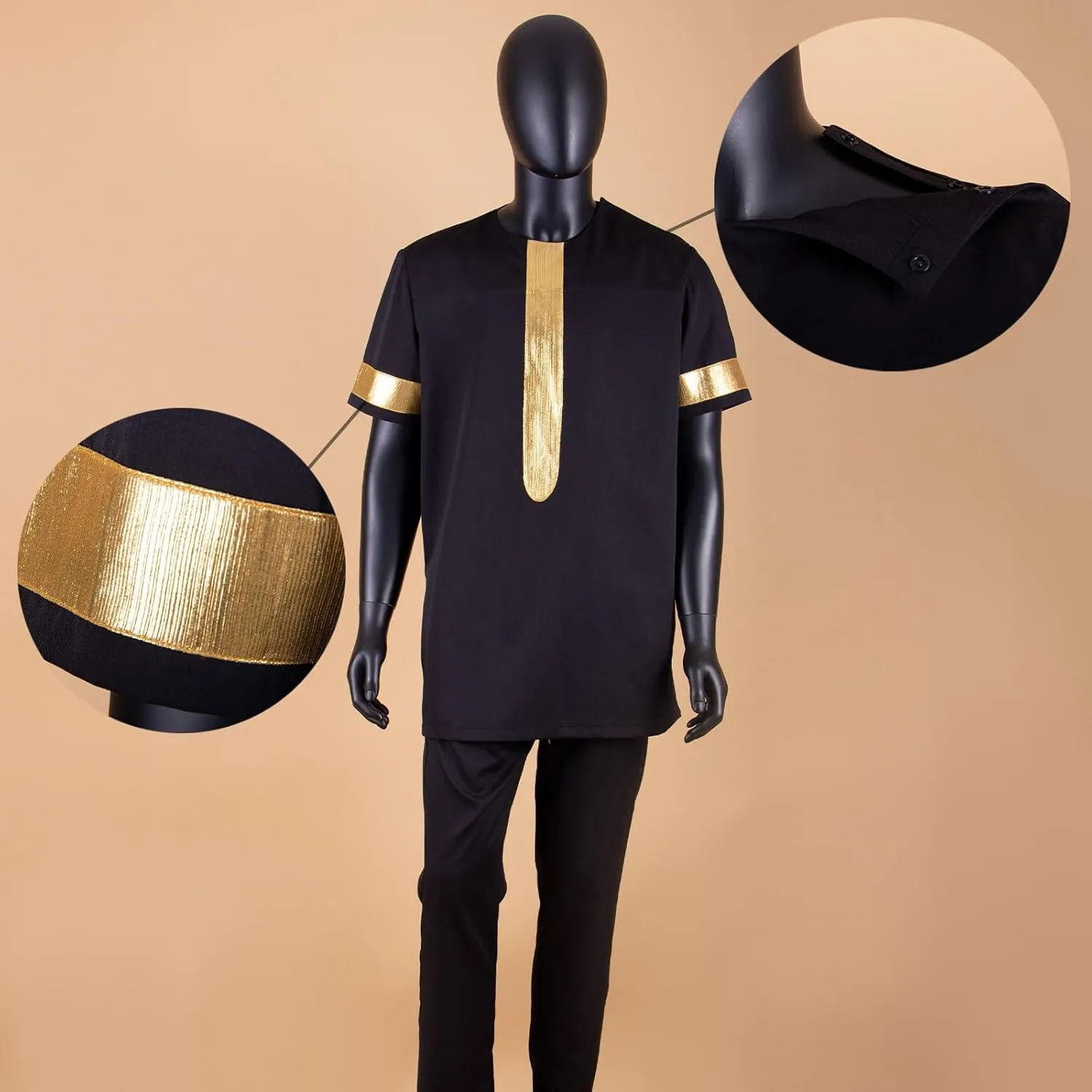 African Suits for Men Embroidery Short Sleeve Shirts and Pants 2 Piece Set Plus Size Casual Tracksuit
