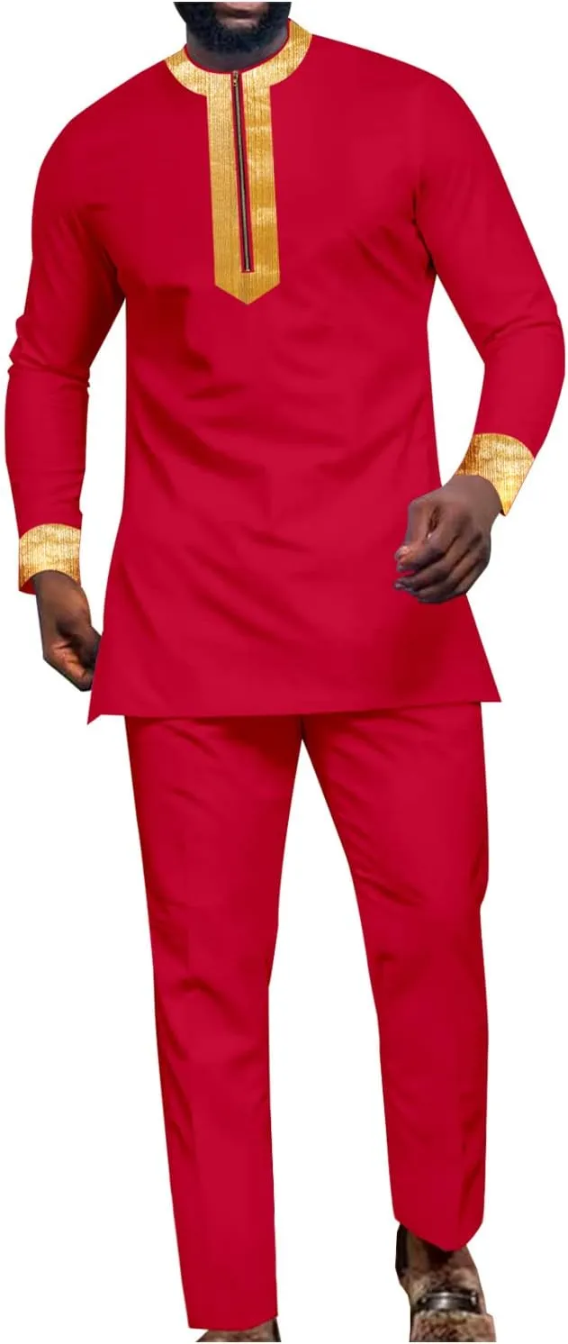 African Suits for Men Tracksuit Dashiki Embroidery Shirts and Pant 2 Piece Set Ankara Outfits