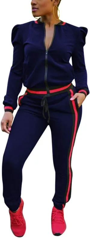 Akmipoem Women's 2 Pieces Outfits Long Sleeve Zipper Jacket and Pants Set Tracksuits