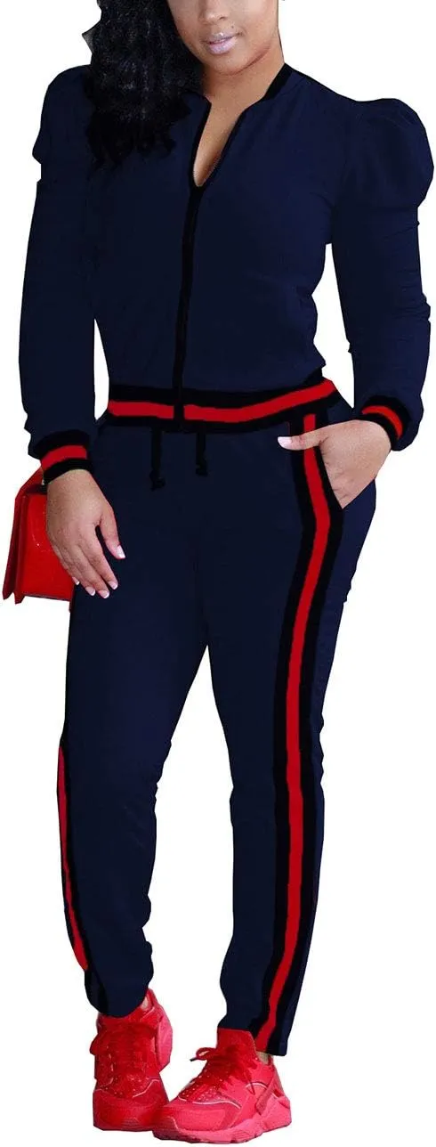 Akmipoem Women's 2 Pieces Outfits Long Sleeve Zipper Jacket and Pants Set Tracksuits