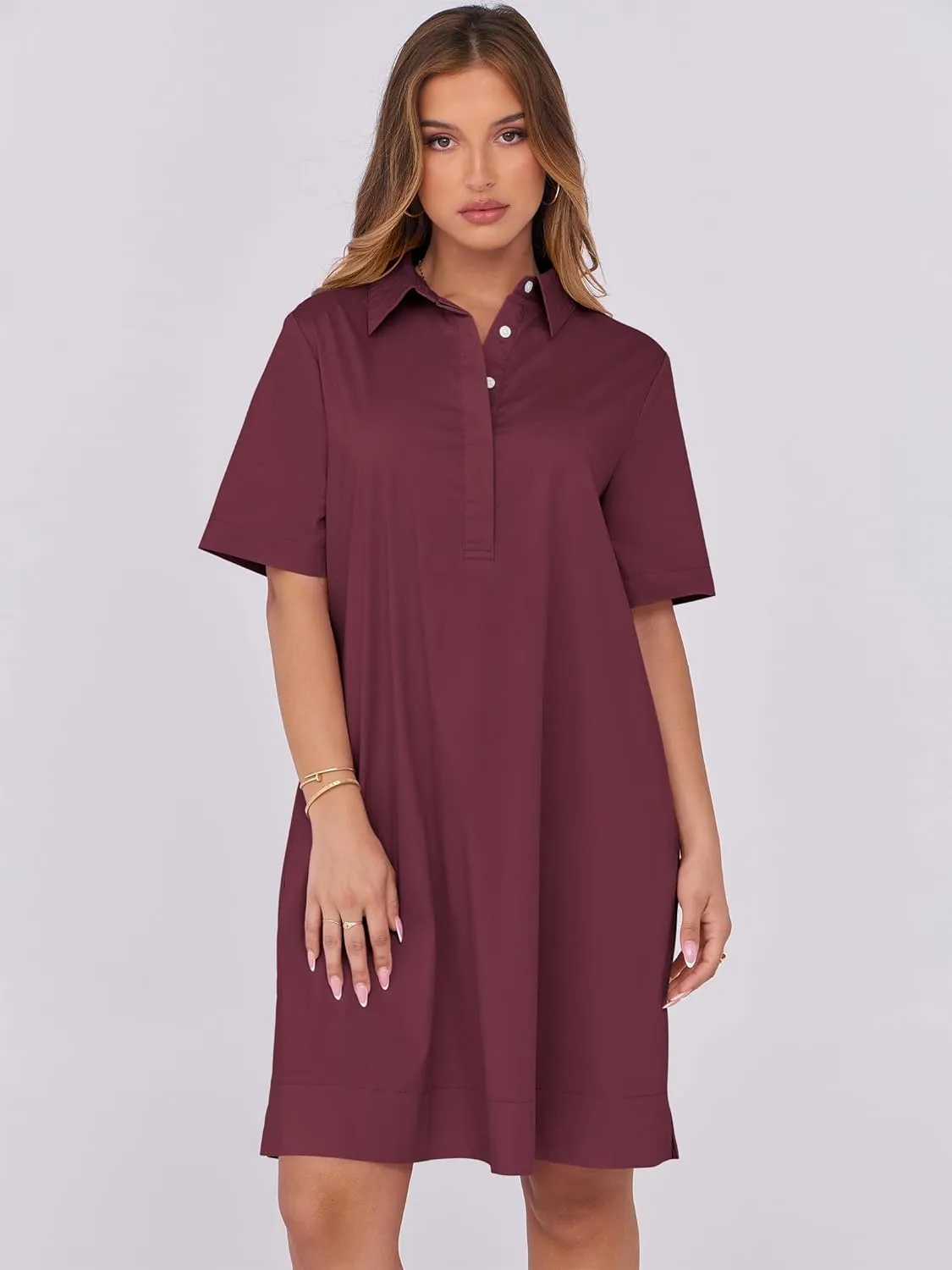ANRABESS Women Button Down Shirts Dress Summer Casual Oversized Short Sleeve Mini Dresses with Pockets 2025 Trendy
