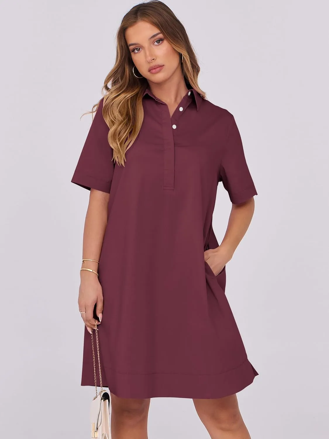 ANRABESS Women Button Down Shirts Dress Summer Casual Oversized Short Sleeve Mini Dresses with Pockets 2025 Trendy