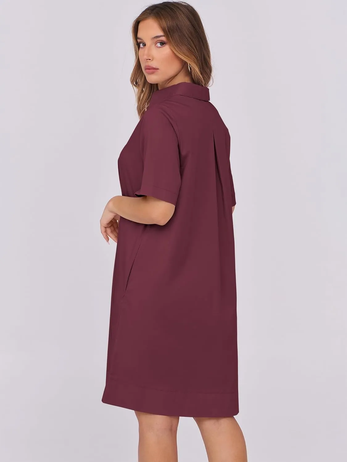 ANRABESS Women Button Down Shirts Dress Summer Casual Oversized Short Sleeve Mini Dresses with Pockets 2025 Trendy