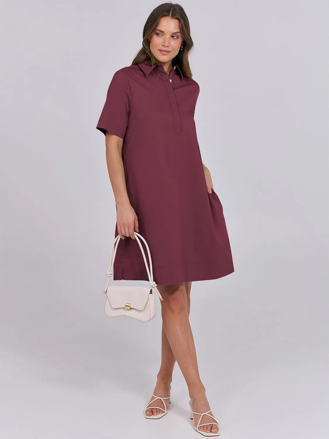 ANRABESS Women Button Down Shirts Dress Summer Casual Oversized Short Sleeve Mini Dresses with Pockets 2025 Trendy