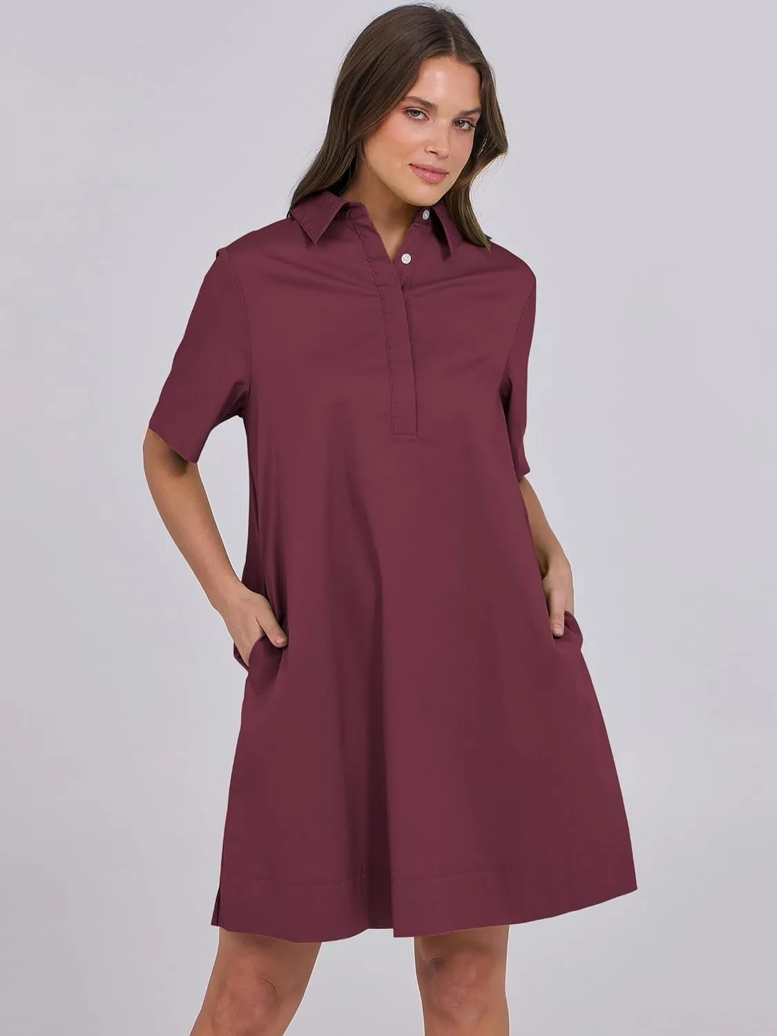 ANRABESS Women Button Down Shirts Dress Summer Casual Oversized Short Sleeve Mini Dresses with Pockets 2025 Trendy