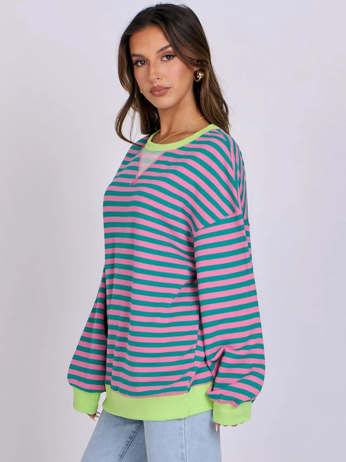 ANRABESS Women Striped Oversized Sweatshirt Crewneck Long Sleeve Shirts Hoodies 2025 Summer Fashion Pullover Top Y2K Outfits