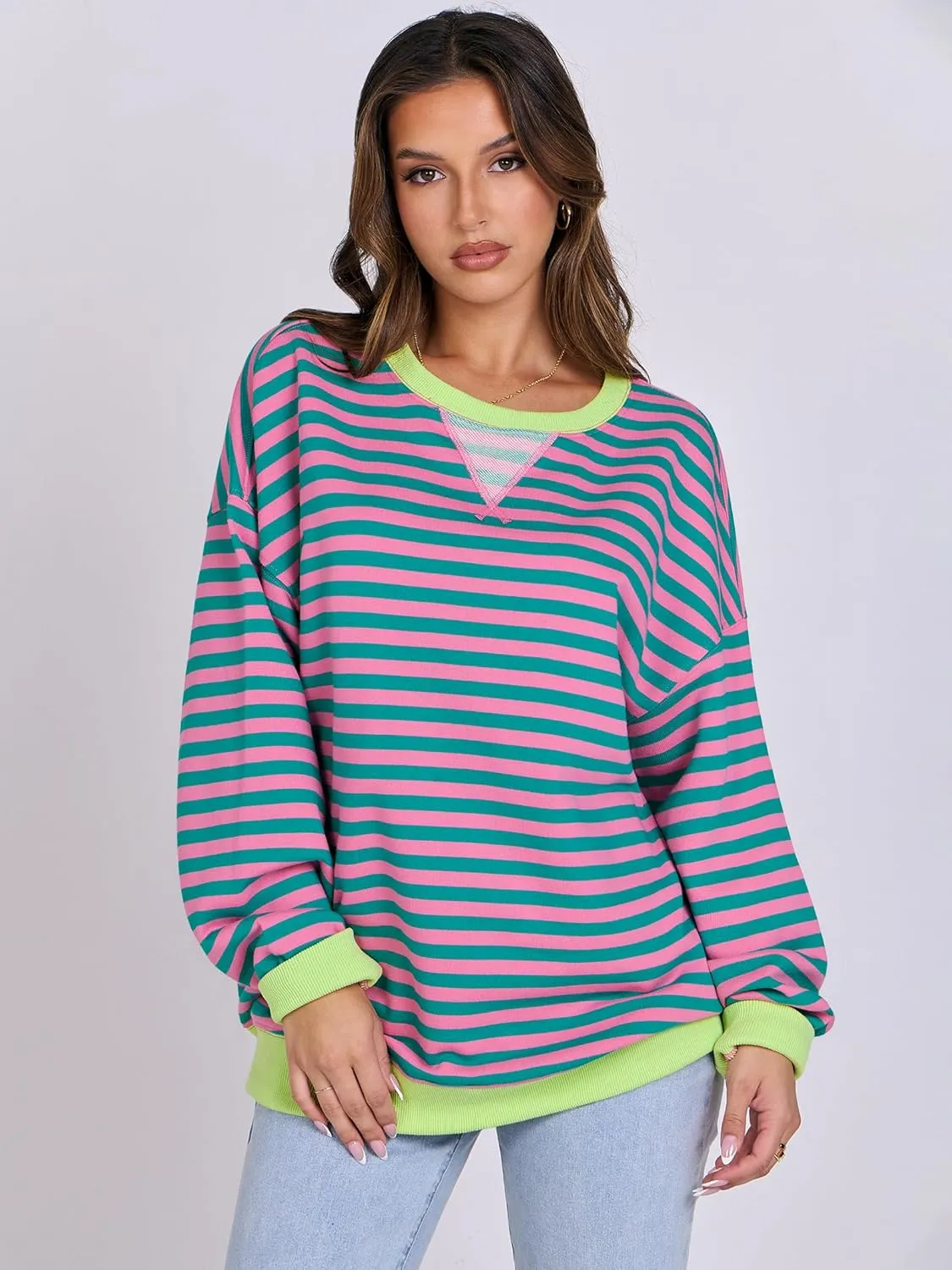 ANRABESS Women Striped Oversized Sweatshirt Crewneck Long Sleeve Shirts Hoodies 2025 Summer Fashion Pullover Top Y2K Outfits