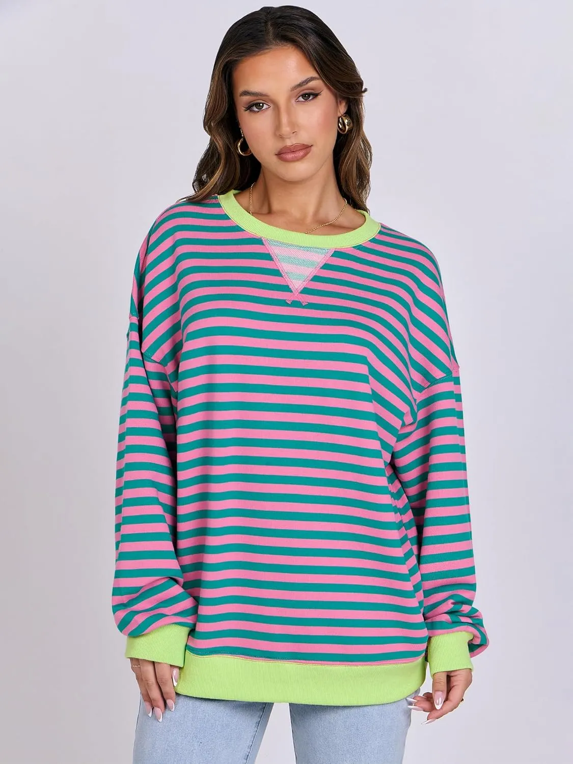 ANRABESS Women Striped Oversized Sweatshirt Crewneck Long Sleeve Shirts Hoodies 2025 Summer Fashion Pullover Top Y2K Outfits