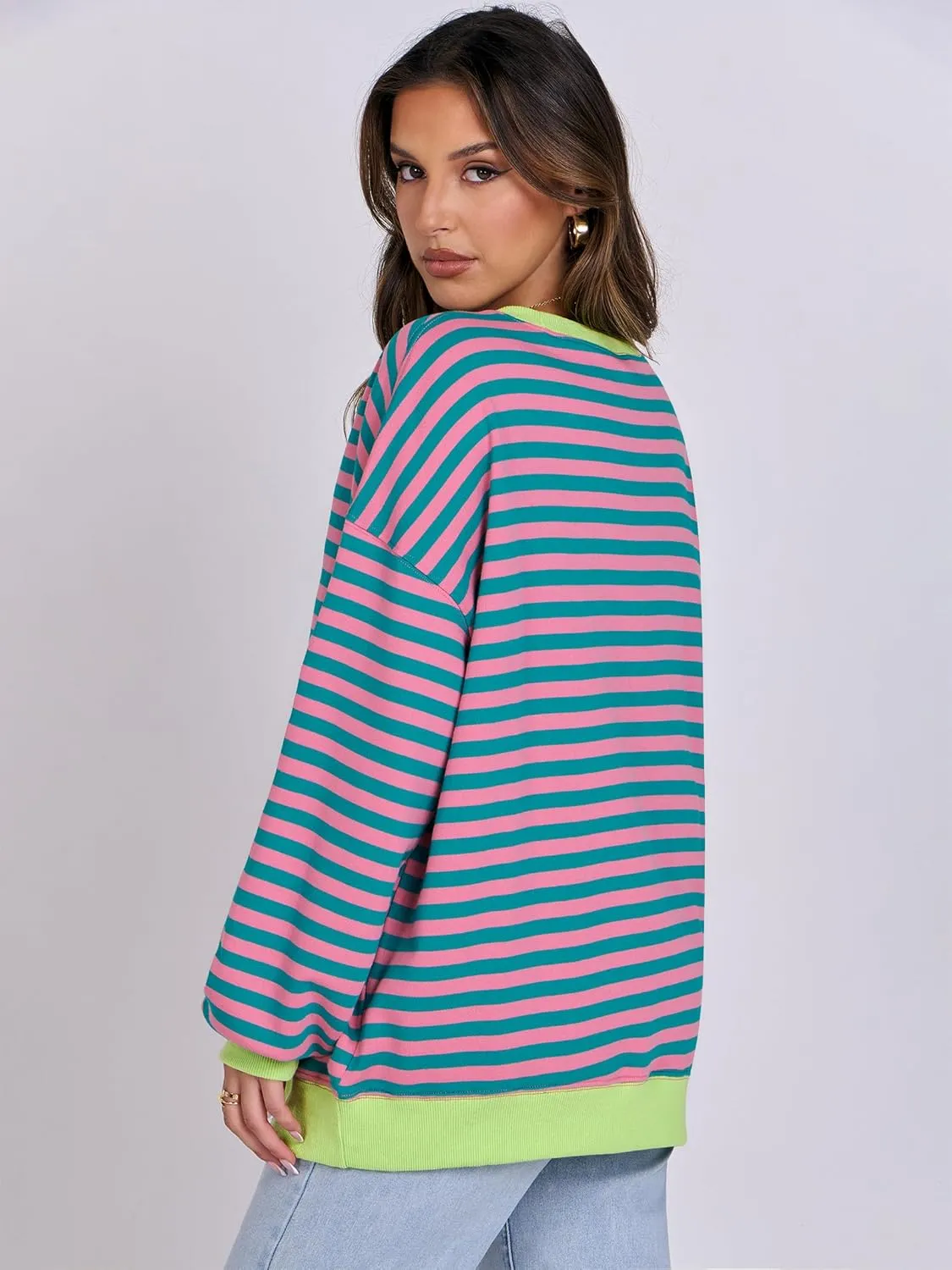 ANRABESS Women Striped Oversized Sweatshirt Crewneck Long Sleeve Shirts Hoodies 2025 Summer Fashion Pullover Top Y2K Outfits