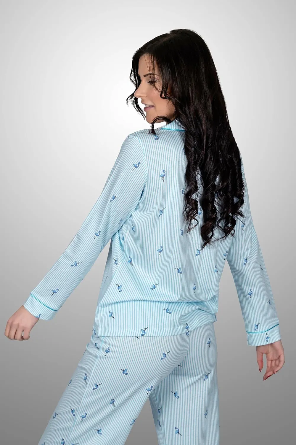 AOORA Women's Pajama Set Long Sleeve Buttoned, Breathable Turkish Woven Fabrics,0 Cotton