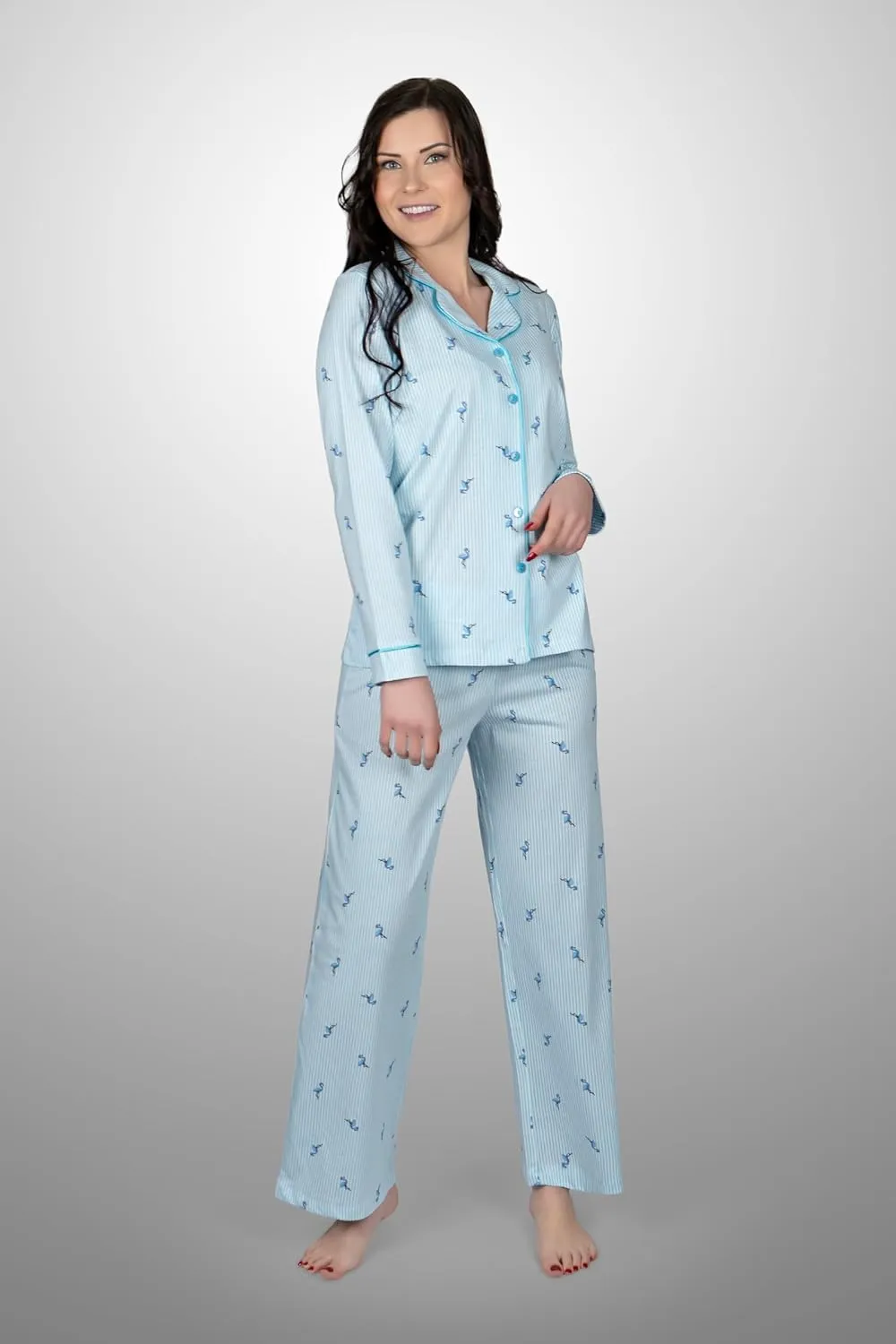 AOORA Women's Pajama Set Long Sleeve Buttoned, Breathable Turkish Woven Fabrics,0 Cotton
