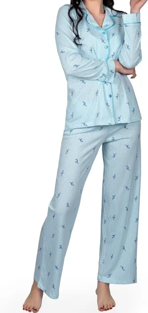 AOORA Women's Pajama Set Long Sleeve Buttoned, Breathable Turkish Woven Fabrics,0 Cotton