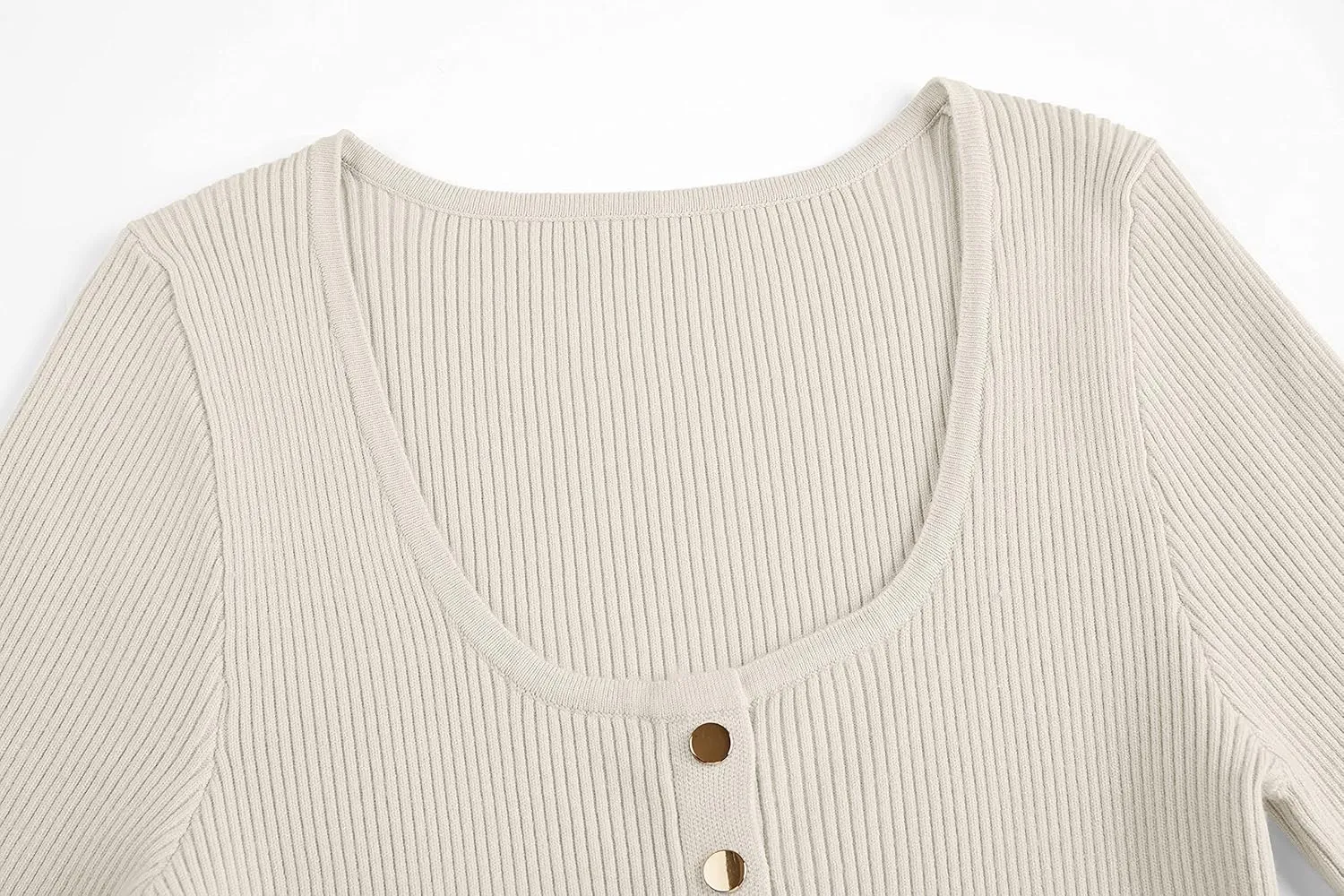 Apbondy Womens Sexy Long Sleeve Sweater Scoop Neck Button Up Fitted Pullover Shirts Tops