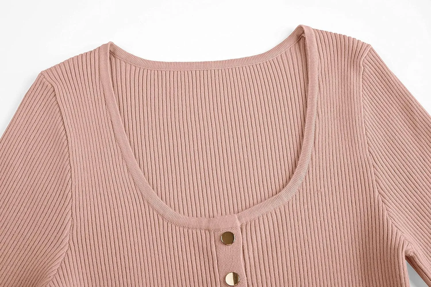 Apbondy Womens Sexy Long Sleeve Sweater Scoop Neck Button Up Fitted Pullover Shirts Tops