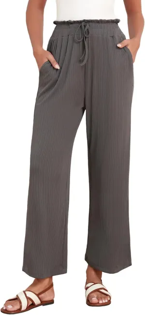 Aranmei Womens Wide Leg Palazzo Lounge Pants with Pockets Comfy Casual High Waist Drawstring Ribbed Trousers