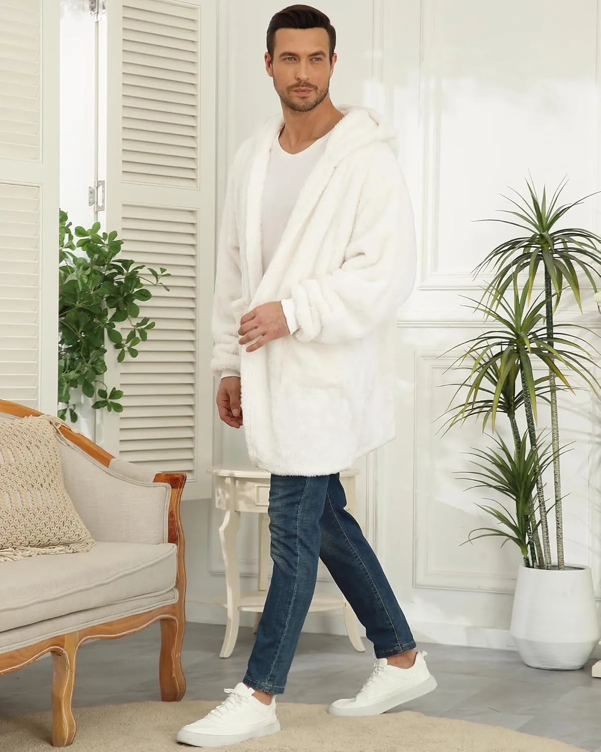 Argstar Hooded Cardigan for Women and Men, Oversized Sweatshirt Fuzzy Fleece Blanket Hoodie Jacket - One Size Fits All