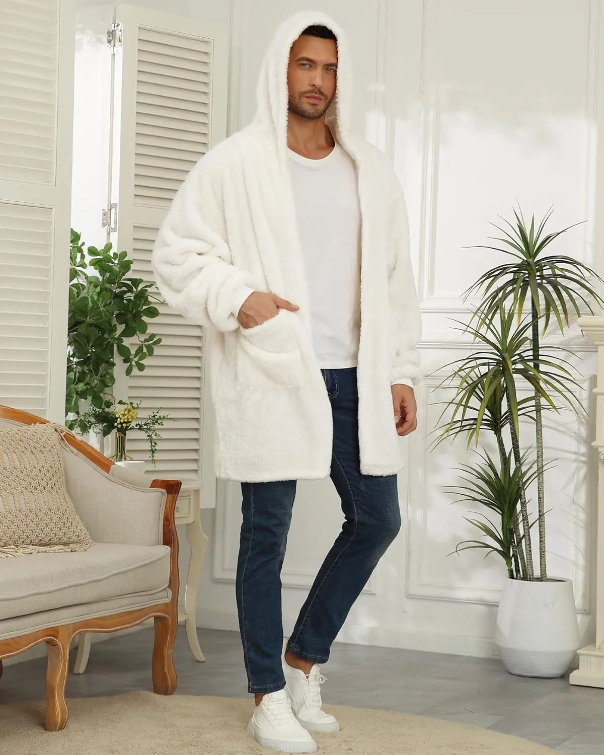 Argstar Hooded Cardigan for Women and Men, Oversized Sweatshirt Fuzzy Fleece Blanket Hoodie Jacket - One Size Fits All