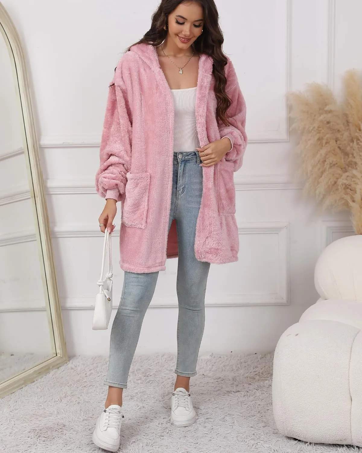 Argstar Hooded Cardigan for Women and Men, Oversized Sweatshirt Fuzzy Fleece Blanket Hoodie Jacket - One Size Fits All