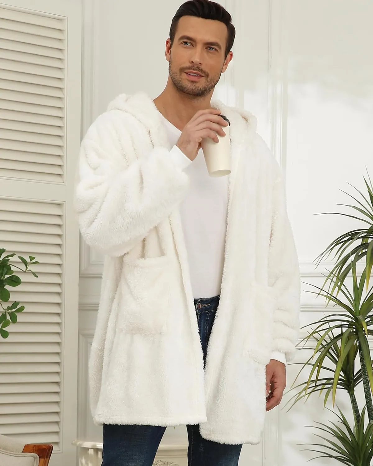 Argstar Hooded Cardigan for Women and Men, Oversized Sweatshirt Fuzzy Fleece Blanket Hoodie Jacket - One Size Fits All