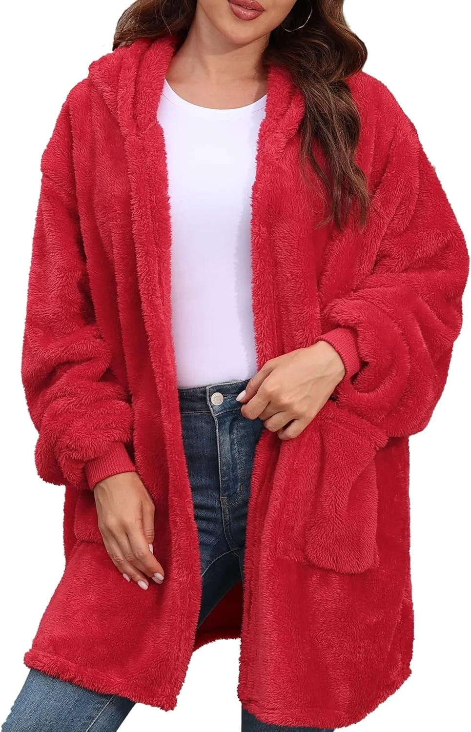 Argstar Hooded Cardigan for Women and Men, Oversized Sweatshirt Fuzzy Fleece Blanket Hoodie Jacket - One Size Fits All