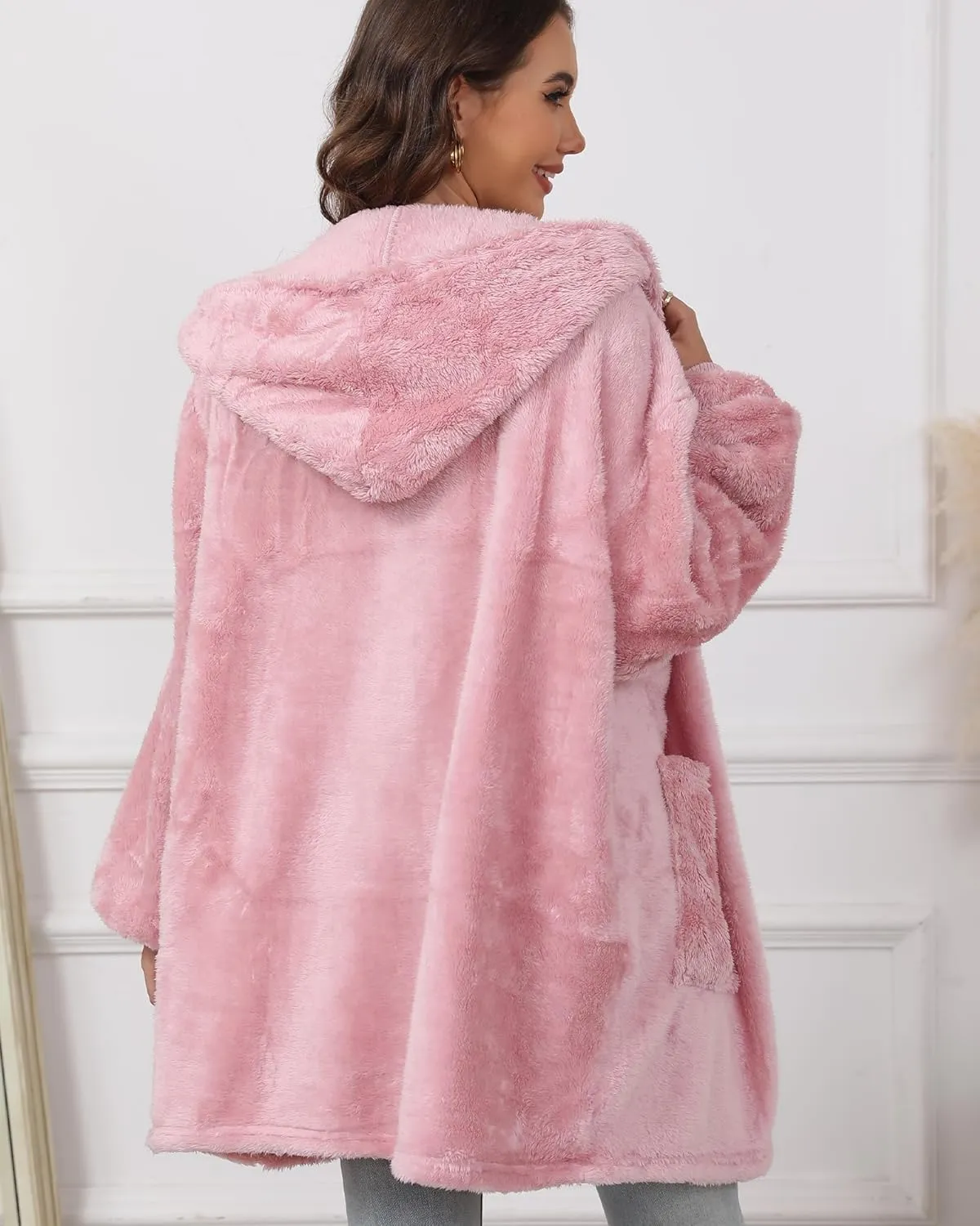 Argstar Hooded Cardigan for Women and Men, Oversized Sweatshirt Fuzzy Fleece Blanket Hoodie Jacket - One Size Fits All