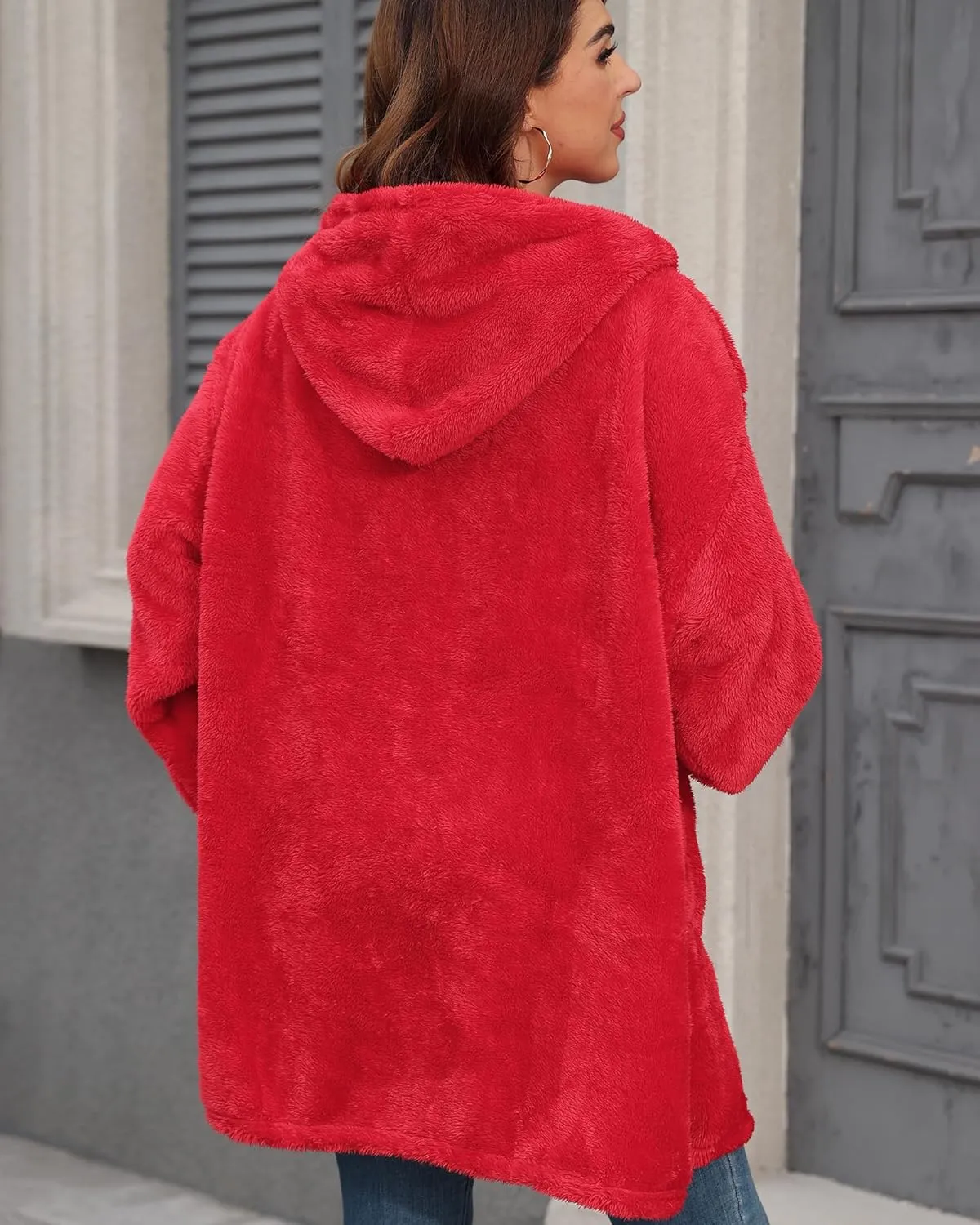 Argstar Hooded Cardigan for Women and Men, Oversized Sweatshirt Fuzzy Fleece Blanket Hoodie Jacket - One Size Fits All