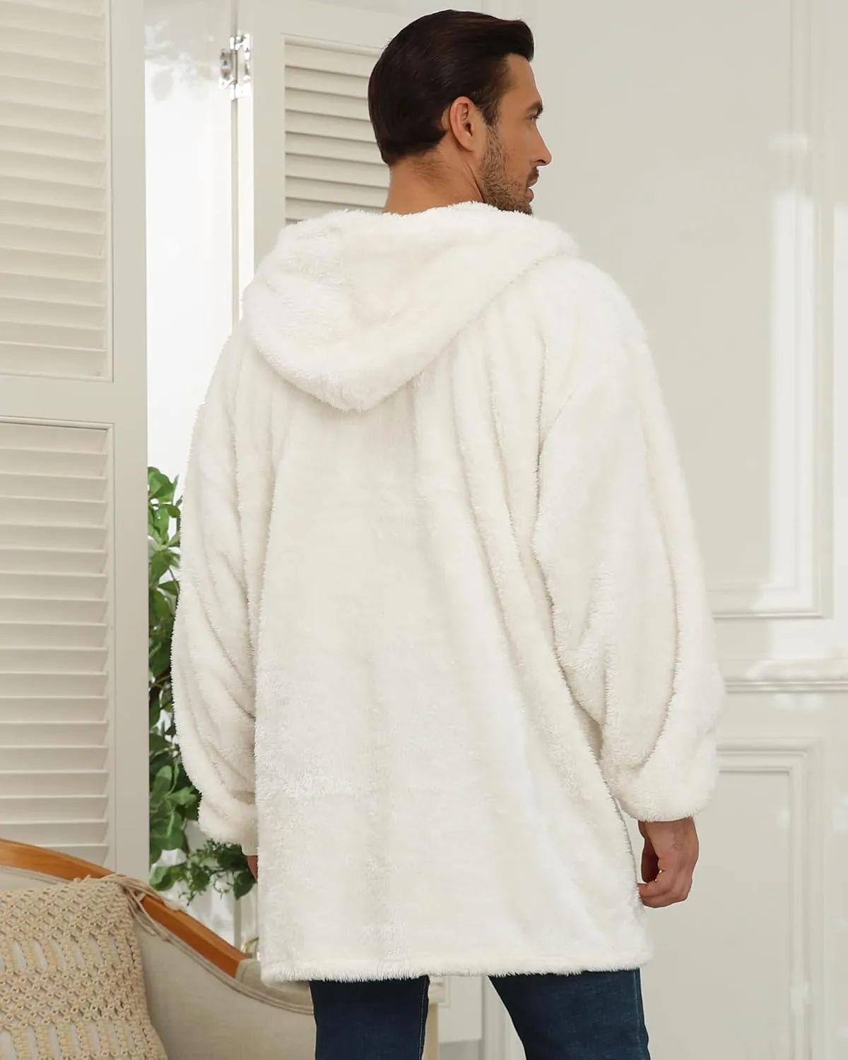 Argstar Hooded Cardigan for Women and Men, Oversized Sweatshirt Fuzzy Fleece Blanket Hoodie Jacket - One Size Fits All