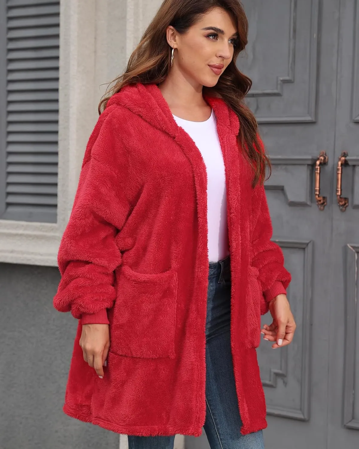 Argstar Hooded Cardigan for Women and Men, Oversized Sweatshirt Fuzzy Fleece Blanket Hoodie Jacket - One Size Fits All