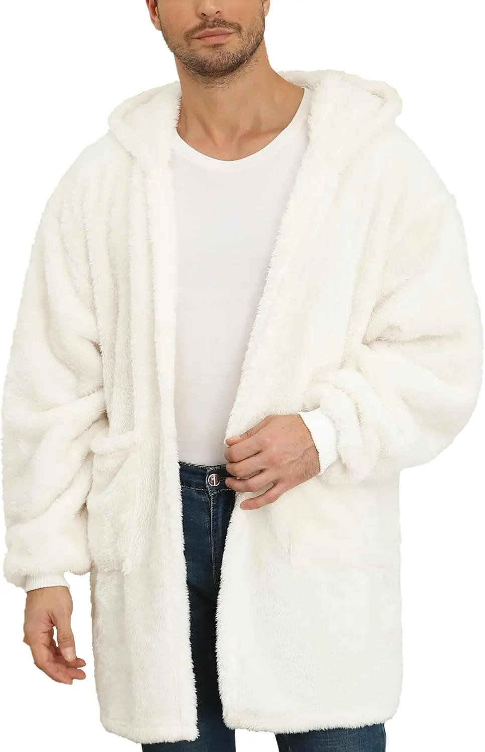 Argstar Hooded Cardigan for Women and Men, Oversized Sweatshirt Fuzzy Fleece Blanket Hoodie Jacket - One Size Fits All