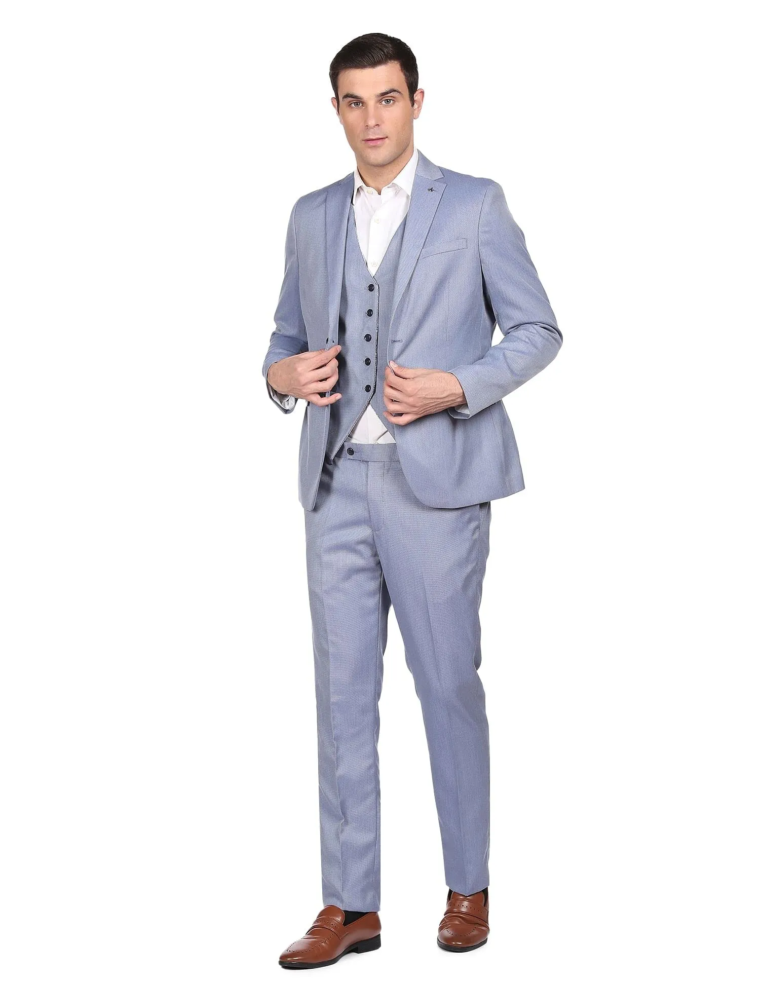 Arrow Men Blue Tailored Fit Three Piece Formal Suit
