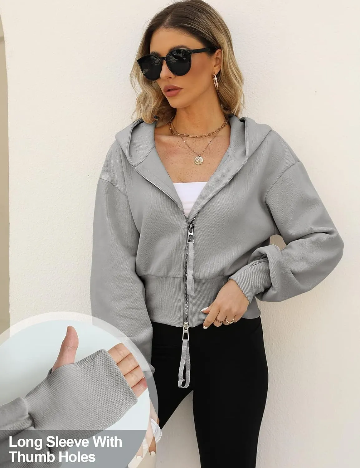 Arssm Cropped Hoodie Women Zip Up Long Sleeve Sweatshirts Casual Fashion Hooded Workout Jacket Crop Top