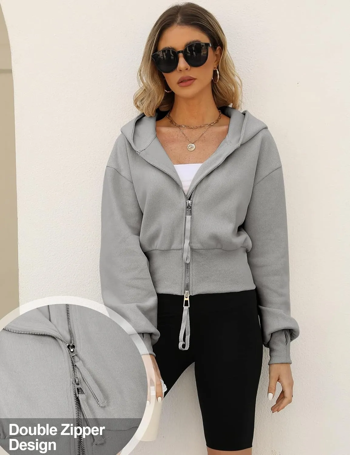Arssm Cropped Hoodie Women Zip Up Long Sleeve Sweatshirts Casual Fashion Hooded Workout Jacket Crop Top
