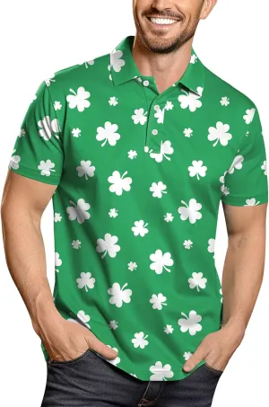 Arvilhill Men's St Patrick's Polo Shirt Irish Clover Short Sleeve Golf Shirts (S-3XL)