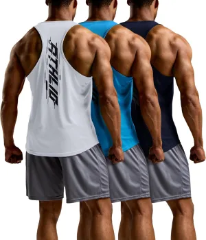ATHLIO Men's Dry Fit Muscle Workout Tank Tops, Y-Back Bodybuilding Gym Shirts, Athletic Fitness Tank Top
