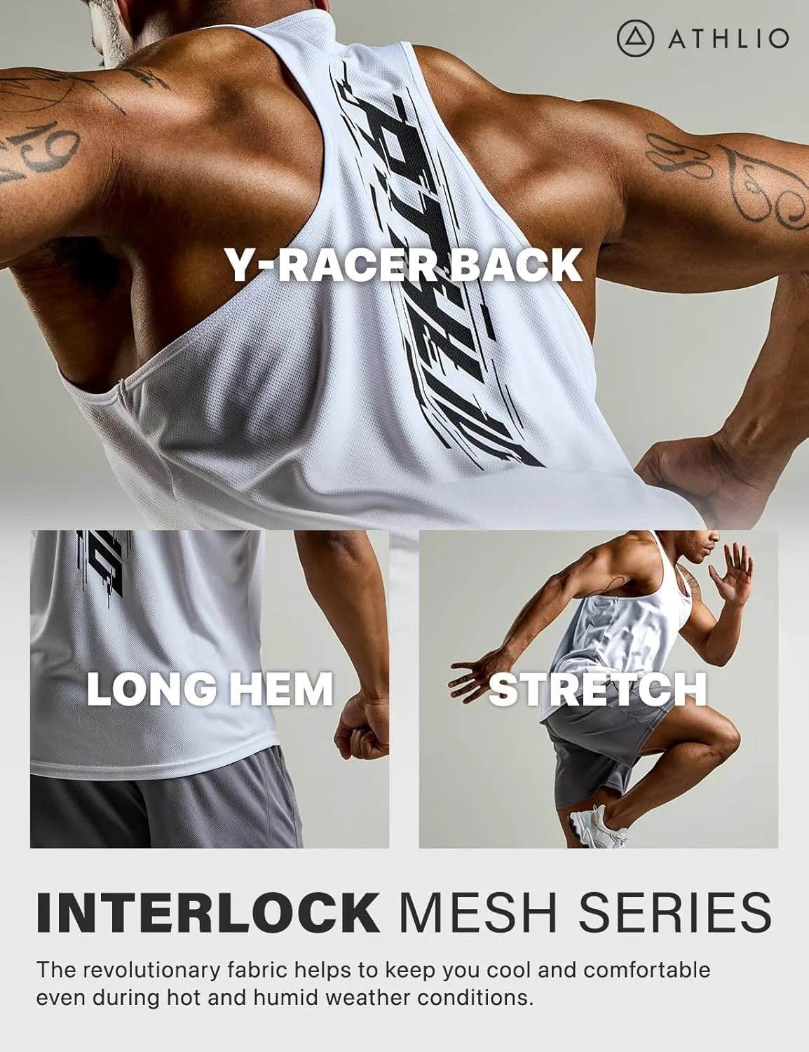 ATHLIO Men's Dry Fit Muscle Workout Tank Tops, Y-Back Bodybuilding Gym Shirts, Athletic Fitness Tank Top