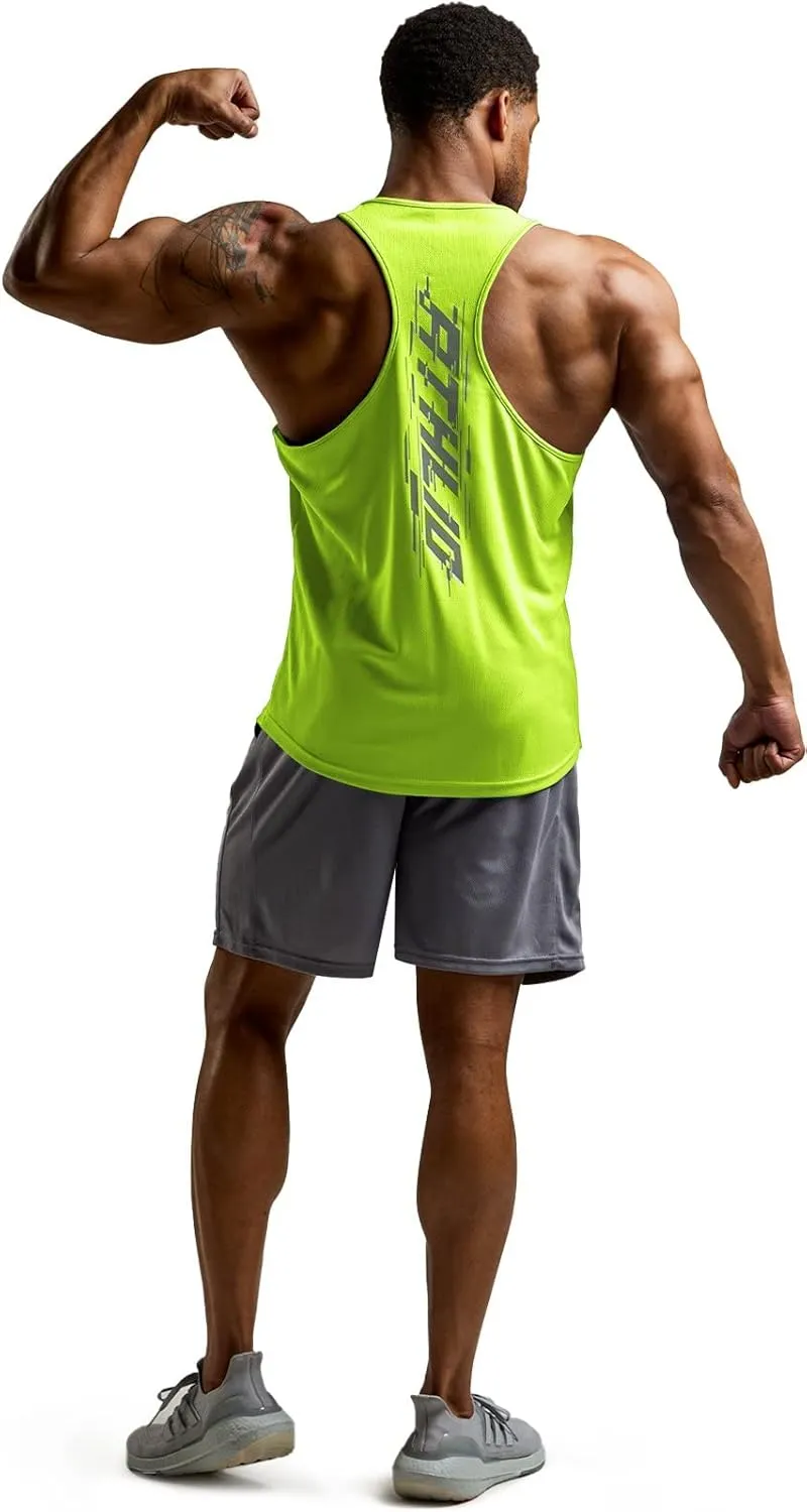 ATHLIO Men's Dry Fit Muscle Workout Tank Tops, Y-Back Bodybuilding Gym Shirts, Athletic Fitness Tank Top